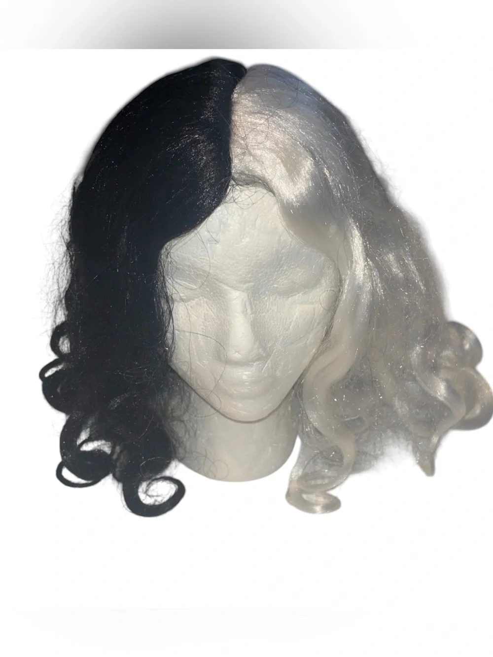 Black & White Two-Tone Curly Wig Costume Cosplay Halloween Cruella
